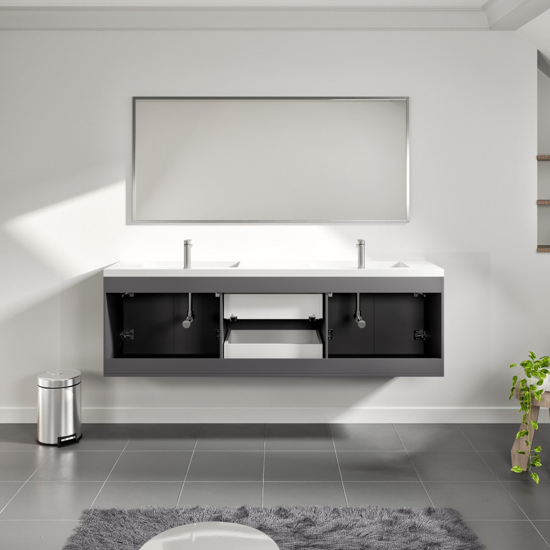 Axis 72 in. Gray Wall Mount Double Sink  Bath Vanity with Acrylic Top and Integrated Sinks