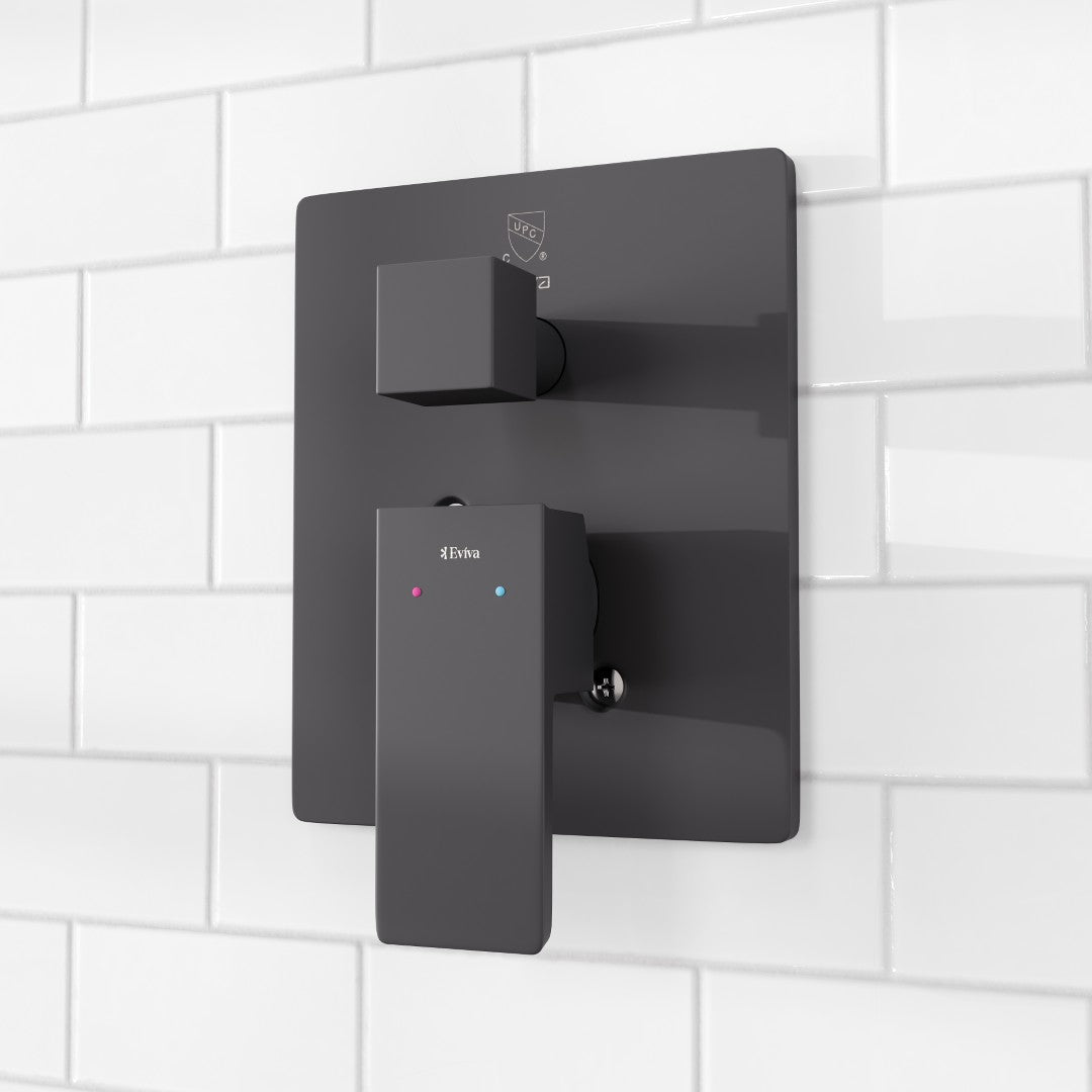 Eviva Edge Shower System with Slide Bar Hand-Shower and Thermostatic Valve in Matte Black