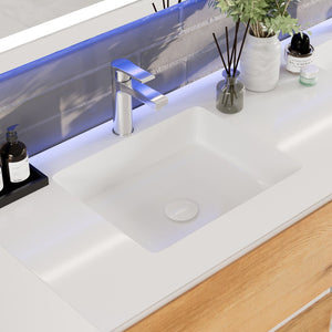 Vienna 60 in. Oak Wall Mount Double Sink  Bath Vanity with Acrylic Top and Integrated Sinks