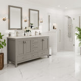 London 60 in. Gray Double Sink  Bath Vanity with Carrara Quartz Top and Undermount Porcelain Sinks