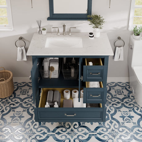 Britney 36 in. Ash Blue Single Sink Bath Vanity with Carrara Quartz Top and Undermount Porcelain Sink