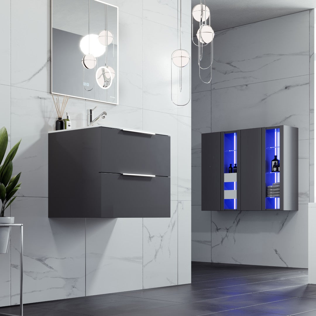 Galsaky 24 in. Gray Wall Mount Single Sink Bath Vanity with Porcelain Top and Integrated Sink