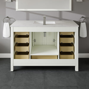 London 48 in. White Single Sink Bath Vanity with Carrara Quartz Top and Undermount Porcelain Sink