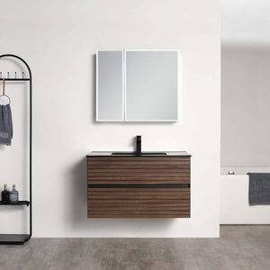 Blossom Annecy 36″ Wall-Hung Vanity - Modern Minimalist Design with Soft-Closing Drawers in Dark Walnut and Maple