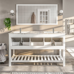 Natalie 60 in. White Double Sink  Bath Vanity with Carrara Marble Top and Undermount Porcelain Sinks