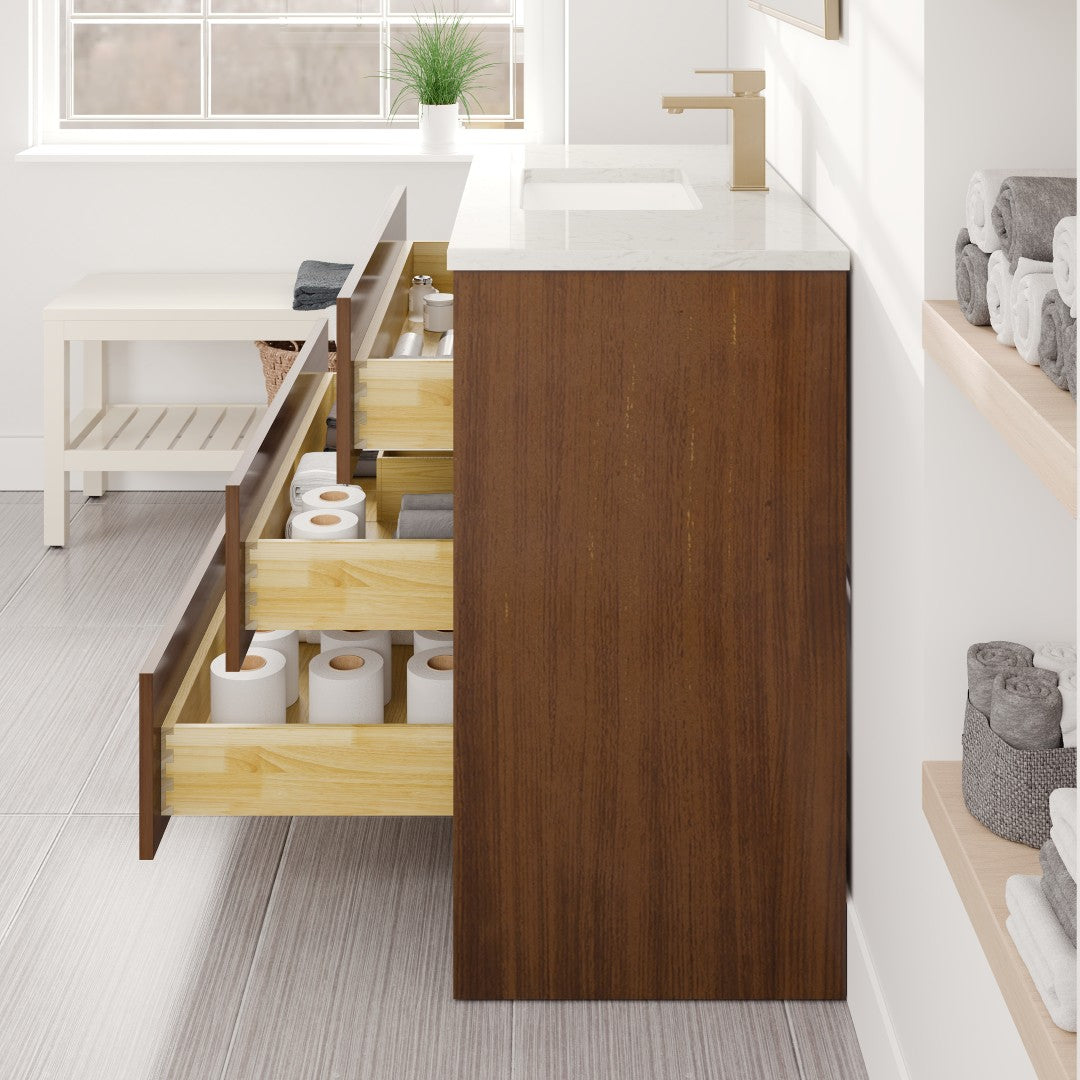 Curio 36 in. Walnut Single Sink Bath Vanity with Carrara Quartz Top and Undermount Porcelain Sink