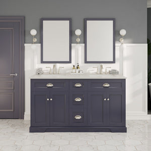 Epic 60 in. Charcoal Gray Double Sink  Bath Vanity with Carrara Quartz Top and Undermount Porcelain Sinks