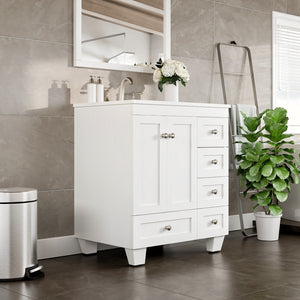 Acclaim 28 in. White Single Sink Bath Vanity with Carrara Quartz Top and Undermount Porcelain Sink