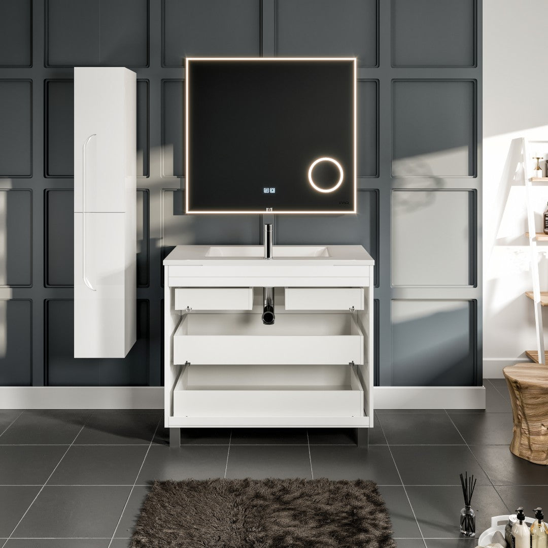 Joy 40 in. White Single Sink Bath Vanity with Porcelain Top and Integrated Sink