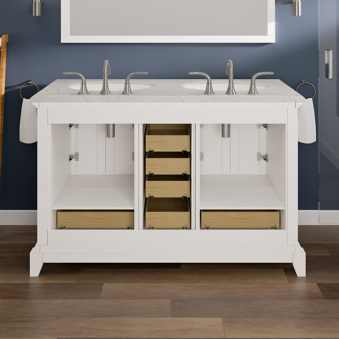 Elite Stamford 48 in. White Double Sink  Bath Vanity with Carrara Quartz Top and Undermount Porcelain Sinks