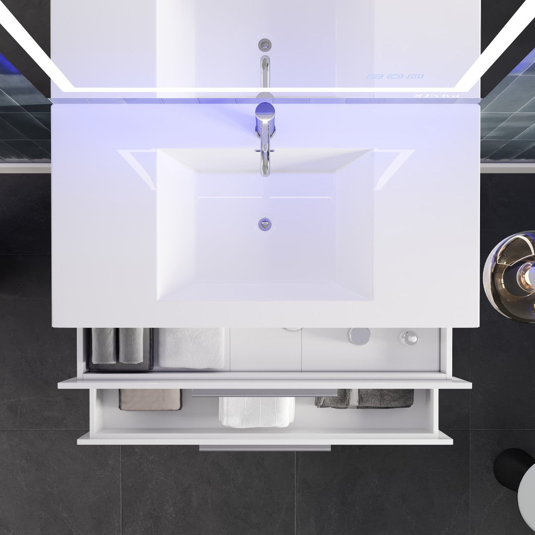 Surf 36 in. White Wall Mount Single Sink Bath Vanity with Acrylic Top and Integrated Sink