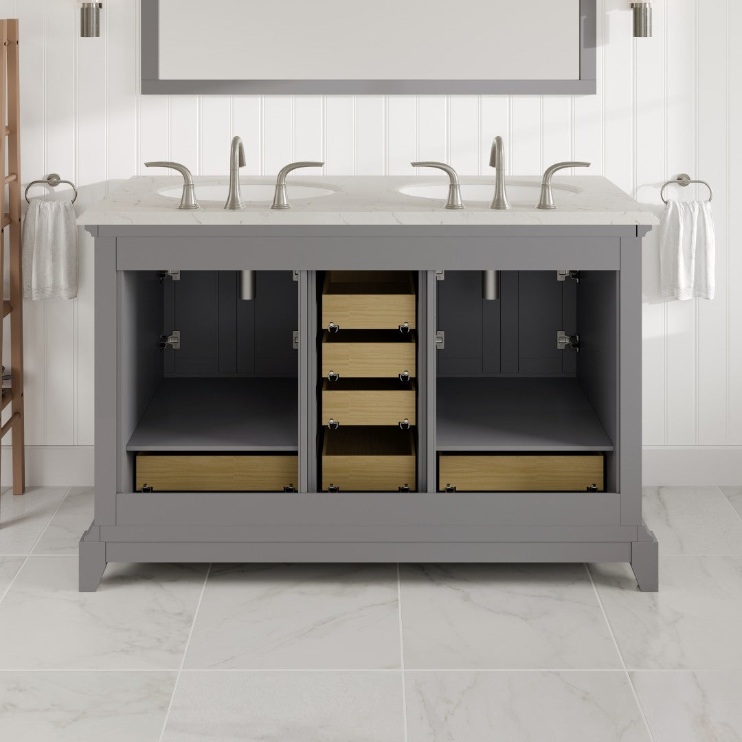Elite Stamford 48 in. Gray Double Sink  Bath Vanity with Carrara Quartz Top and Undermount Porcelain Sinks