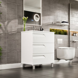 Joy 28 in. White Single Sink Bath Vanity with Porcelain Top and Integrated Sink