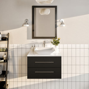 Wave 24 in. Espresso Wall Mount Single Sink Bath Vanity with White Quartz Top and Vessel Porcelain Sink
