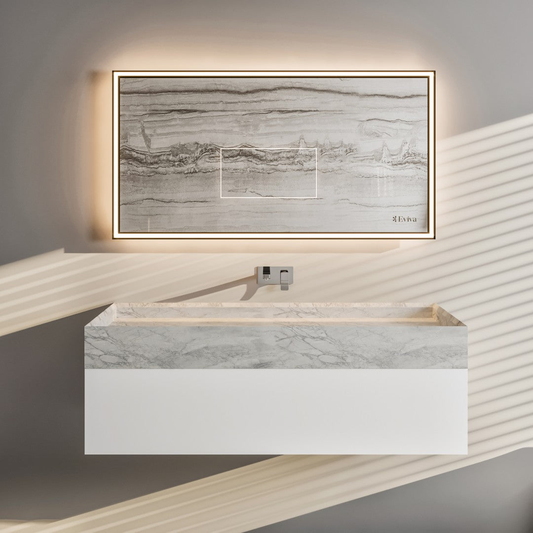 Fritti 36 in. White Wall Mount Single Sink Bath Vanity with Carrara Marble Top and Integrated Sink