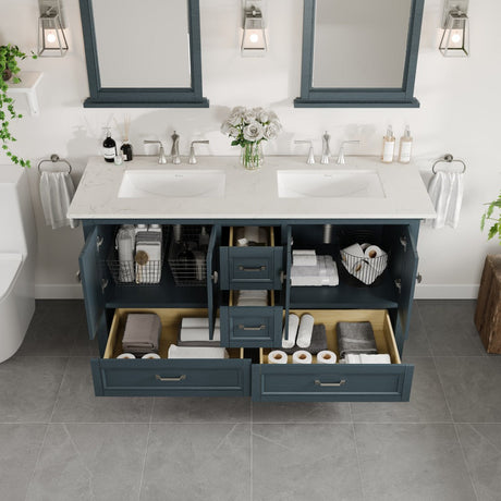 Britney 72 in. Ash Blue Double Sink  Bath Vanity with Carrara Quartz Top and Undermount Porcelain Sinks