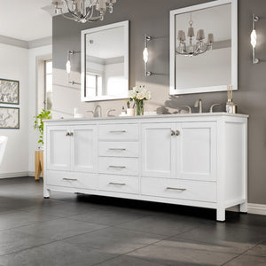 Aberdeen 84 in. White Double Sink  Bath Vanity with Carrara Quartz Top and Undermount Porcelain Sinks