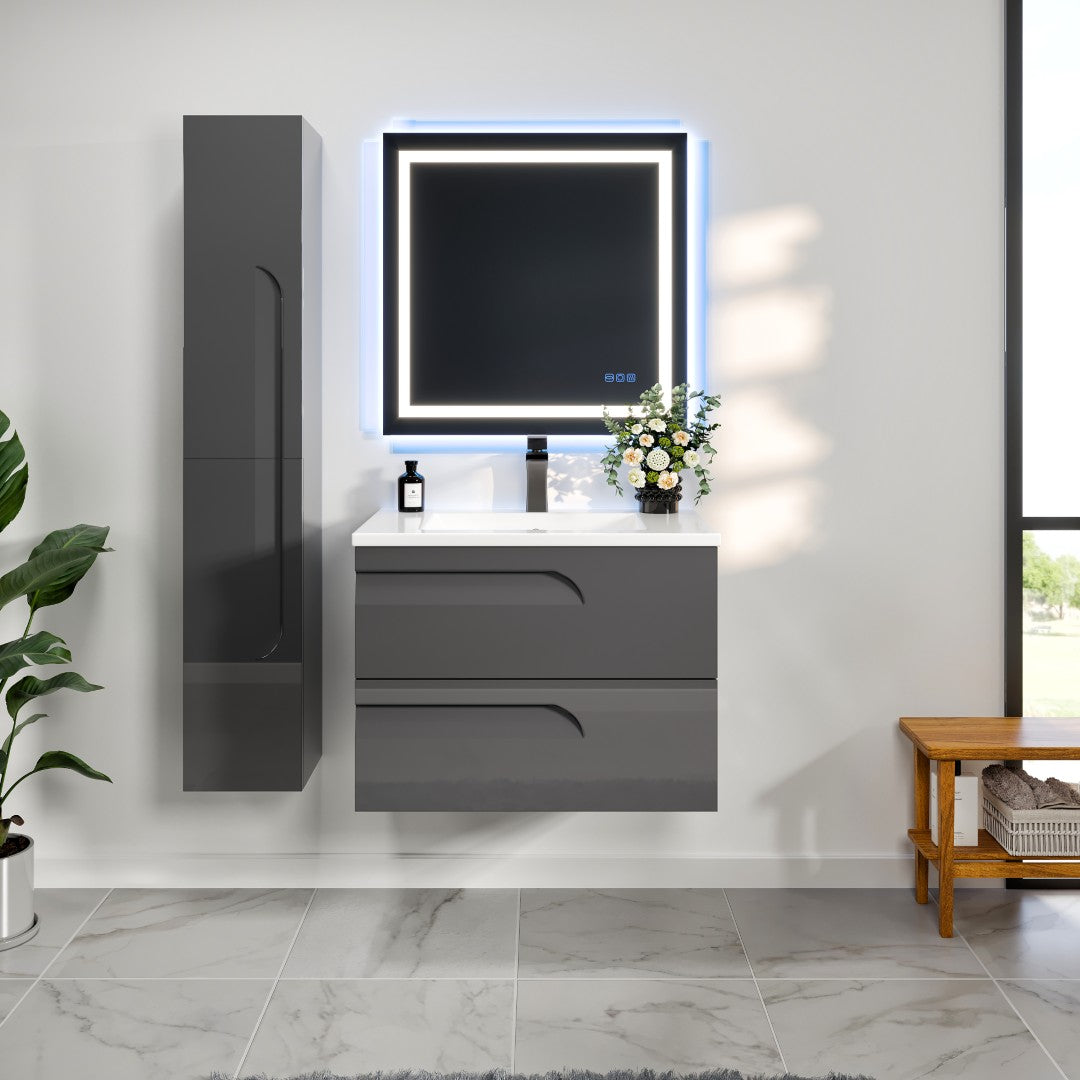 Joy 32 in. Gray Wall Mount Single Sink Bath Vanity with Porcelain Top and Integrated Sink