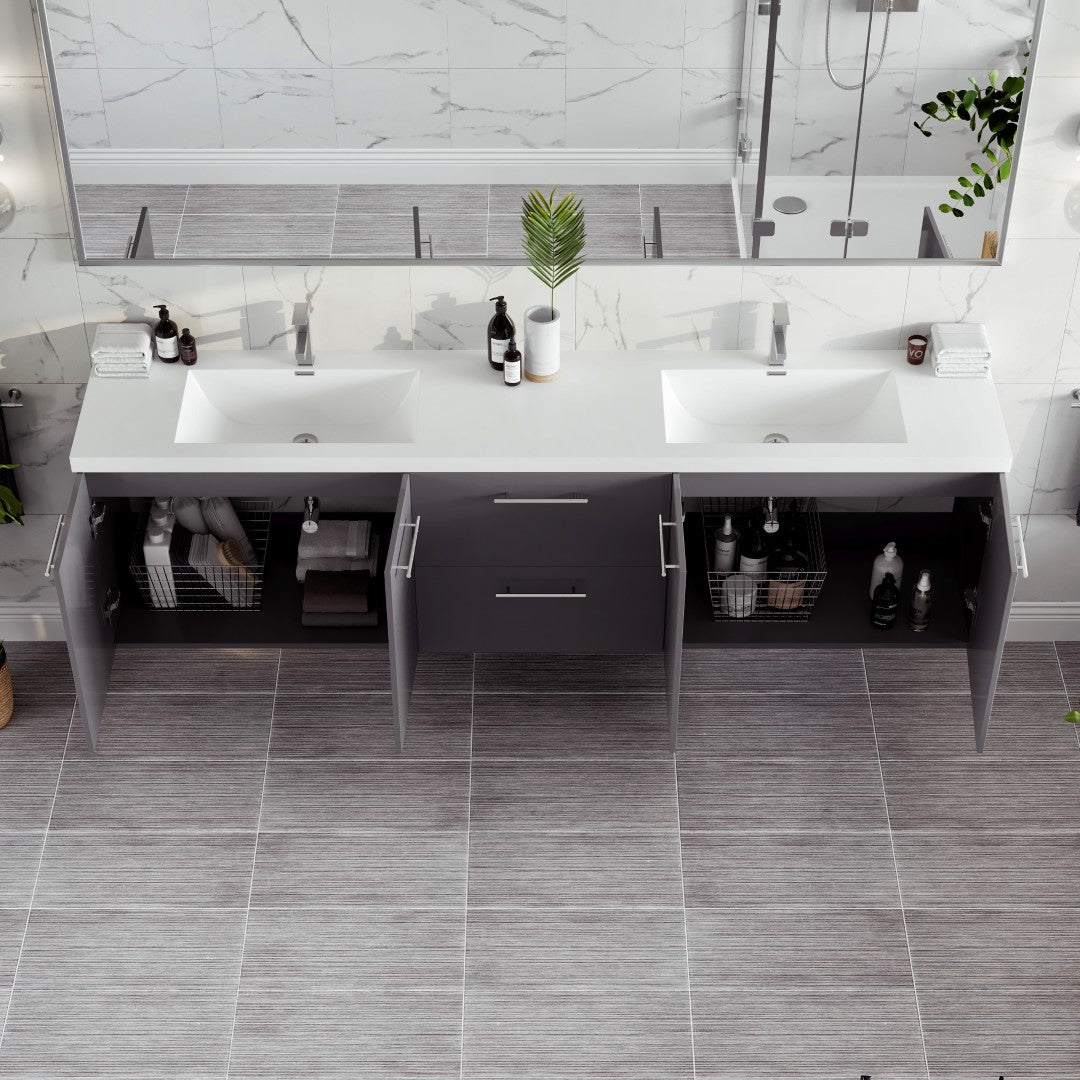 Lumina 84 in. Gray Wall Mount Double Sink  Bath Vanity with Acrylic Top and Integrated Sinks