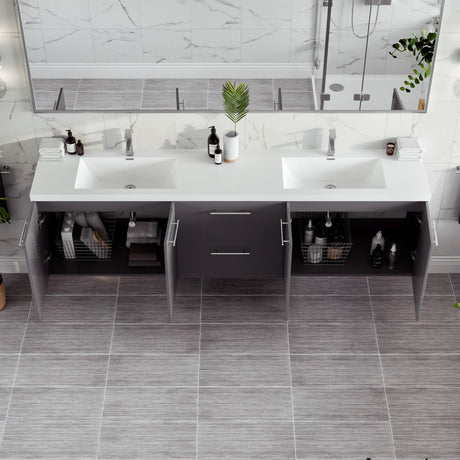 Lumina 84 in. Gray Wall Mount Double Sink  Bath Vanity with Acrylic Top and Integrated Sinks