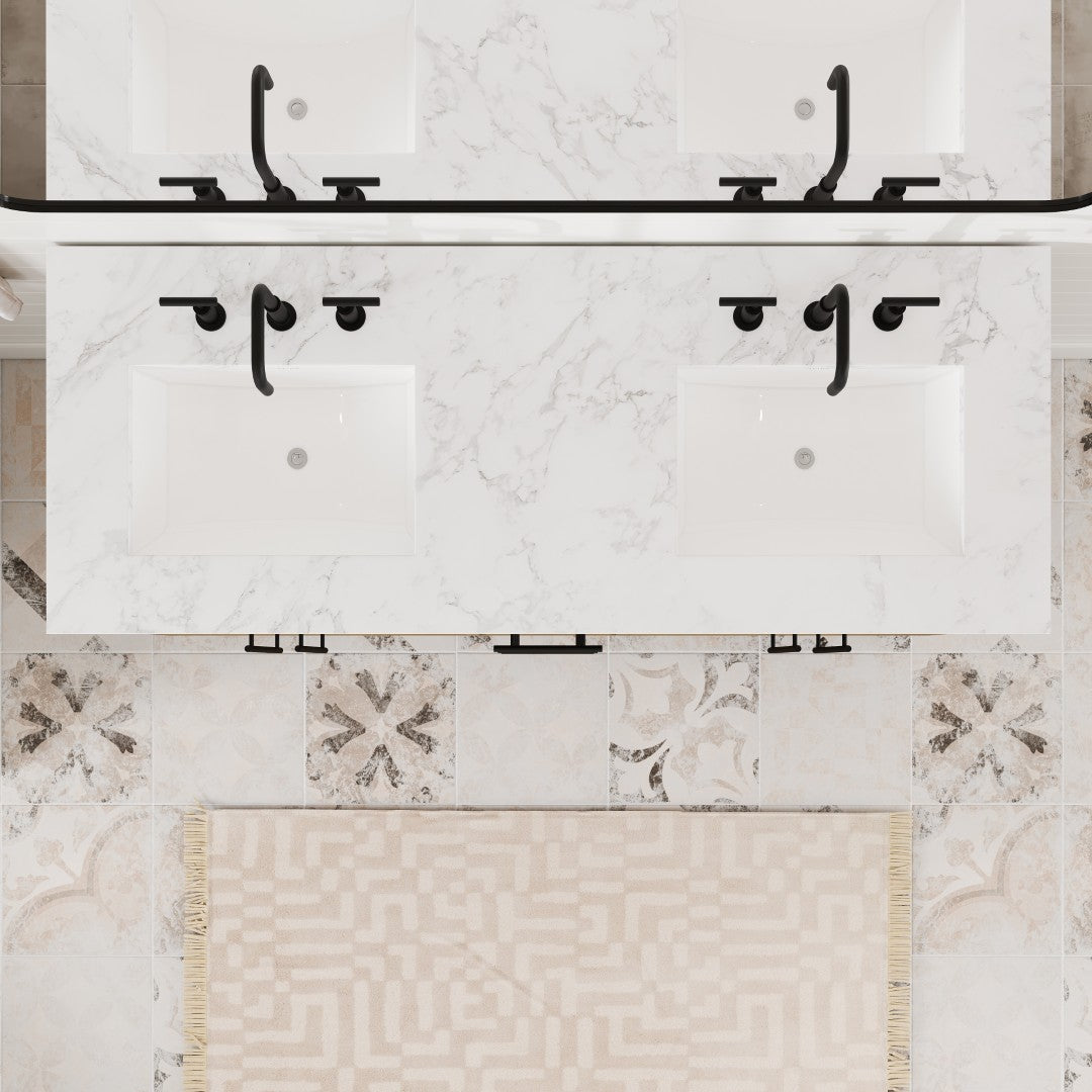 Graham 60 in. Oak Double Sink  Bath Vanity with Arabescato Engineered Stone Top and Undermount Porcelain Sinks