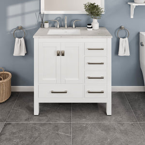 Aberdeen 36 in. White Single Sink Bath Vanity with Carrara Quartz Top and Undermount Porcelain Sink