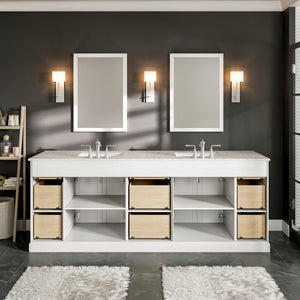 Epic 96 in. White Double Sink  Bath Vanity with Carrara Quartz Top and Undermount Porcelain Sinks