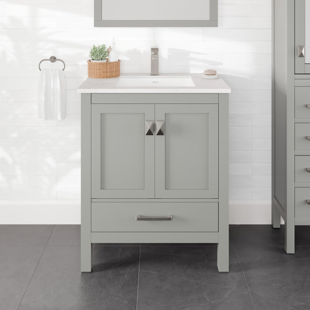 London 30 in. Gray Single Sink Bath Vanity with Carrara Quartz Top and Undermount Porcelain Sink