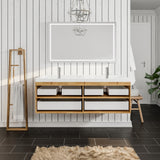 Surf 57 in. Natural Oak Wall Mount Double Sink  Bath Vanity with Acrylic Top and Integrated Sinks
