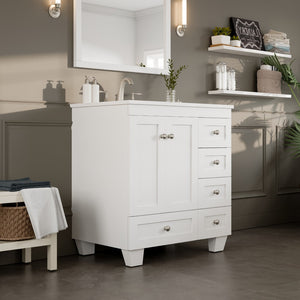 Acclaim 30 in. White Single Sink Bath Vanity with Carrara Quartz Top and Undermount Porcelain Sink