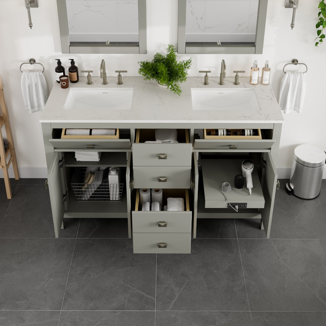 Artemis 60 in. Gray Double Sink  Bath Vanity with Engineered Top and Undermount Porcelain Sinks