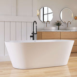 New England Home Goods 67" Wide-Rim Oval Freestanding Bathtub – Minimalist Solid Surface Soaking Tub