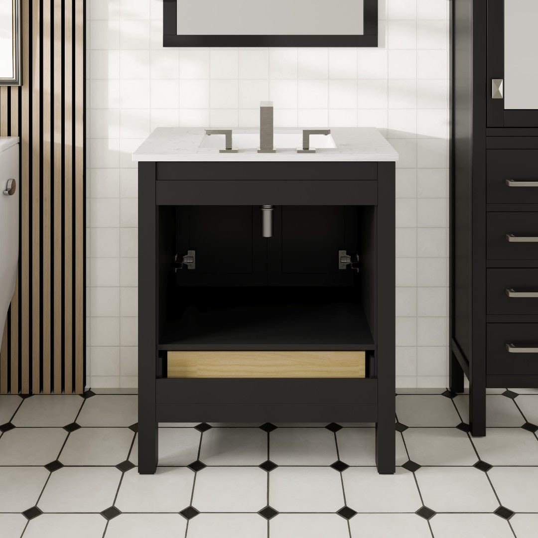 London 30 in. Espresso Single Sink Bath Vanity with Carrara Quartz Top and Undermount Porcelain Sink