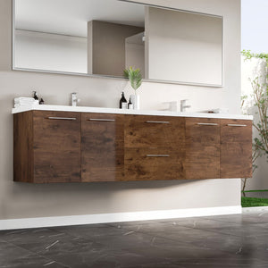 Lumina 84 in. Rosewood Wall Mount Double Sink  Bath Vanity with Acrylic Top and Integrated Sinks