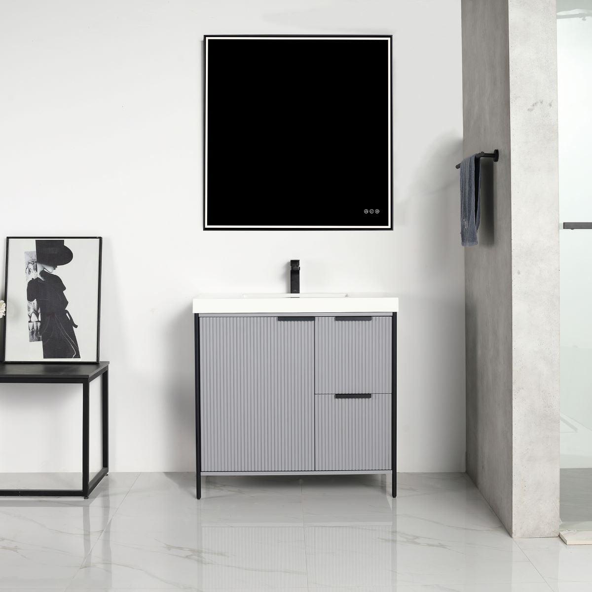 Blossom Zurich 36" Vanity – Glossy White & Metal Grey with Soft-Close Drawers & Ample Storage