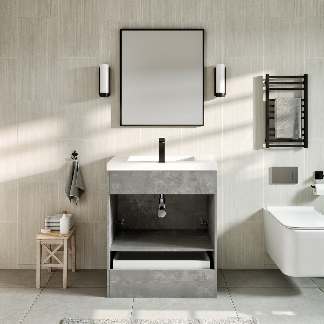 Lugano 30 in. Concrete Gray Single Sink Bath Vanity with Acrylic Top and Integrated Sink
