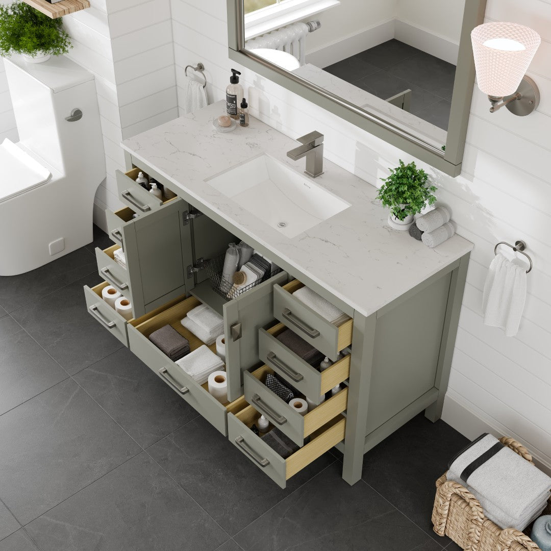 London 54 in. Gray Single Sink Bath Vanity with Carrara Quartz Top and Undermount Porcelain Sink