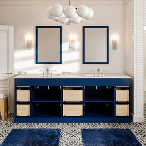 Epic 84 in. Blue Double Sink  Bath Vanity with Carrara Quartz Top and Undermount Porcelain Sinks