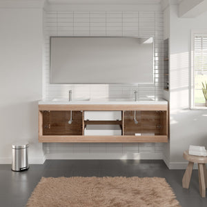 Axis 72 in. White Oak Wall Mount Double Sink  Bath Vanity with Acrylic Top and Integrated Sinks