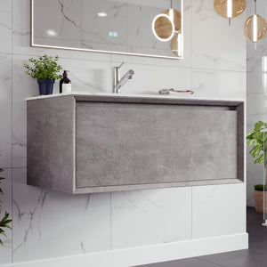 Aurora 36 in. Concrete Gray Wall Mount Single Sink Bath Vanity with Carrara Quartz Top and Undermount Porcelain Sink