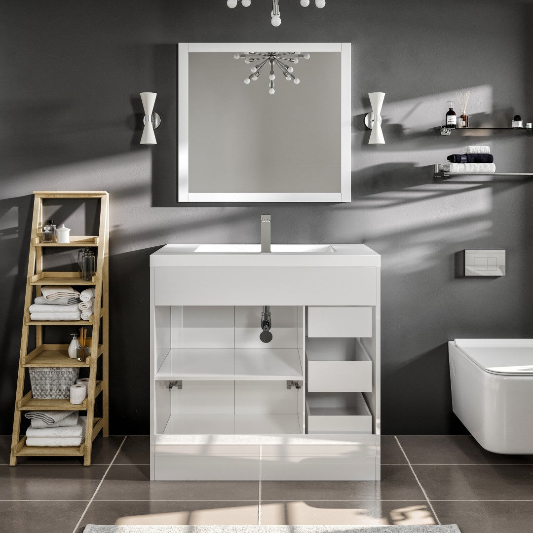Lugano 36 in. White Single Sink Bath Vanity with Acrylic Top and Integrated Sink