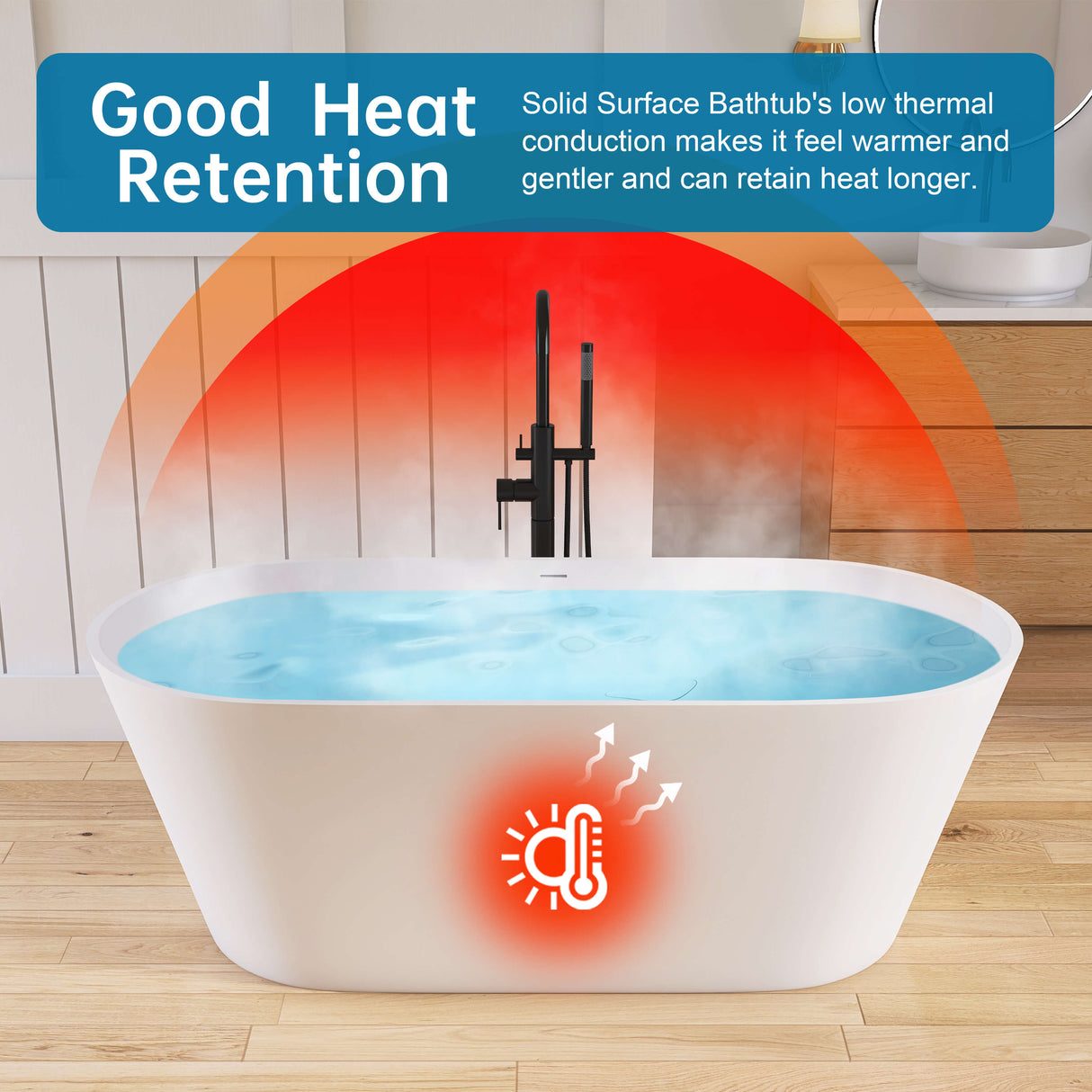 New England Home Goods Aconcagua 63" Freestanding Tub in White - Stone Resin Solid Surface