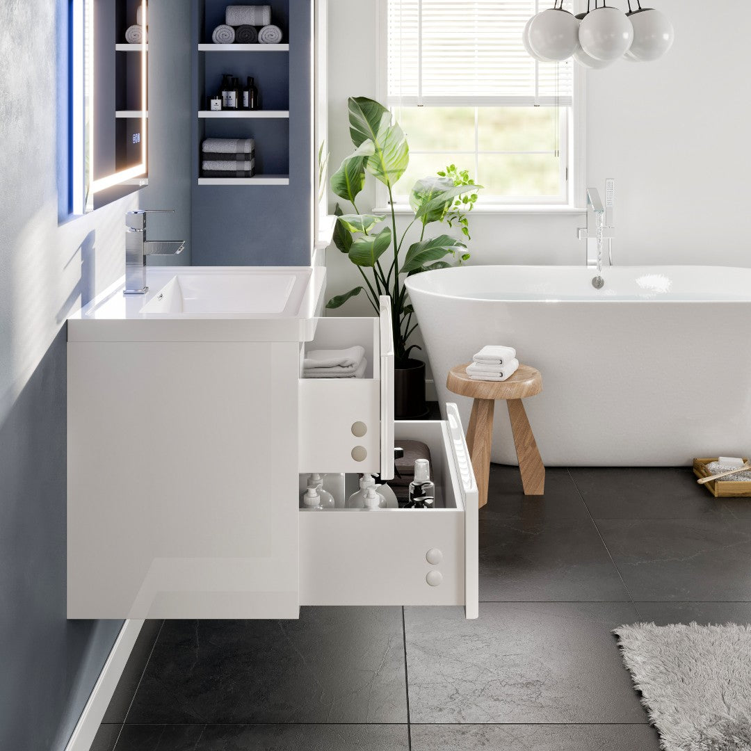 Flair 32 in. White Wall Mount Single Sink Bath Vanity with Acrylic Top and Integrated Sink