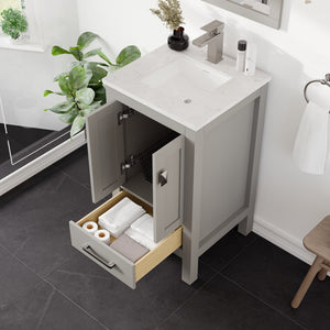 London 20 in. Gray Single Sink Bath Vanity with Carrara Quartz Top and Undermount Porcelain Sink