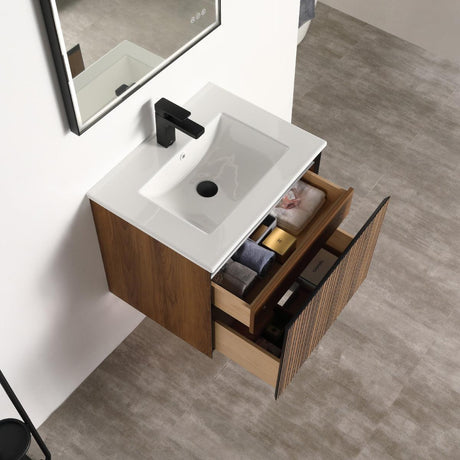 Blossom Lille 24" Brown Walnut Vanity with LED Lights & Soft-Close Drawers