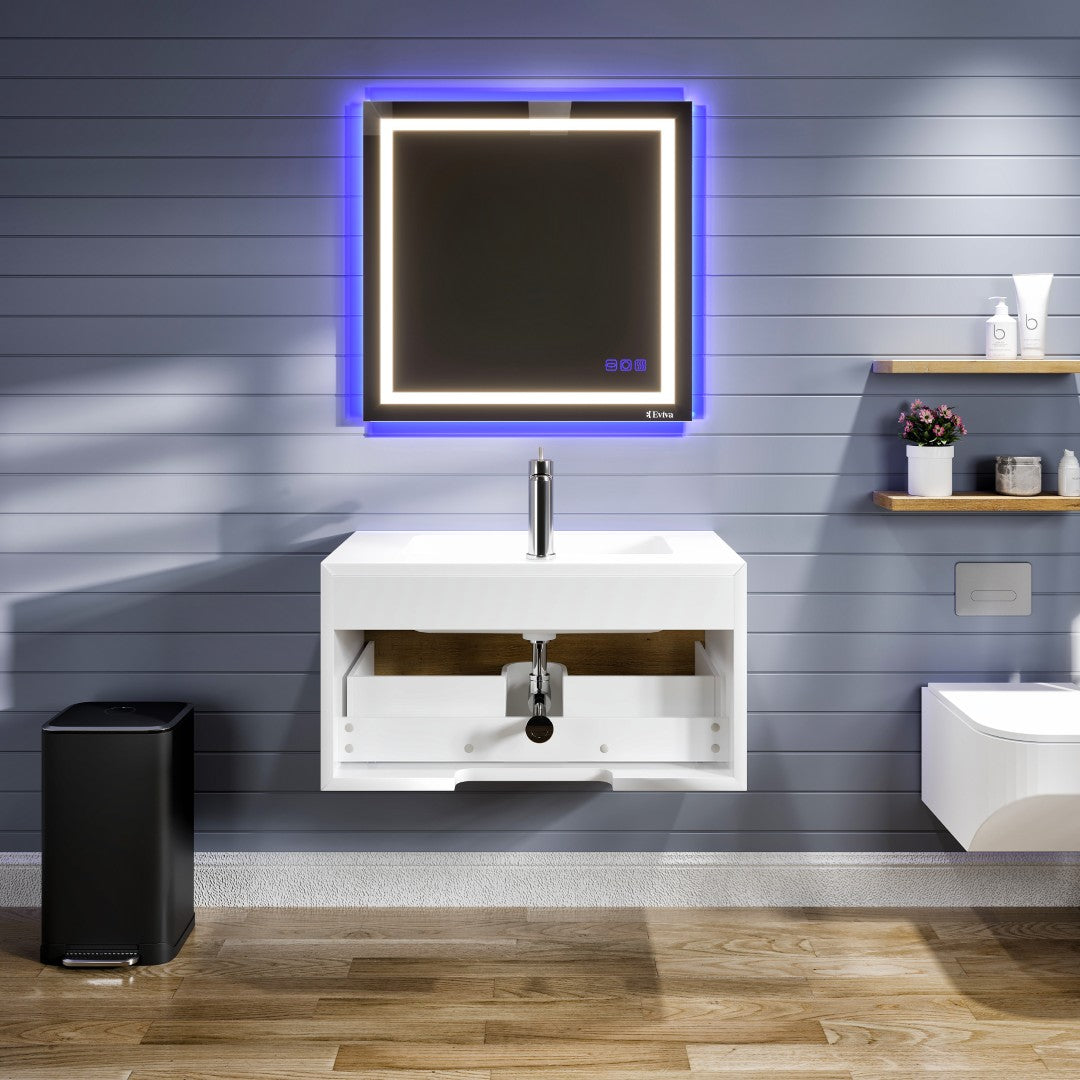 Venice 36 in. Oak Wall Mount Single Sink Bath Vanity with Acrylic Top and Integrated Sink