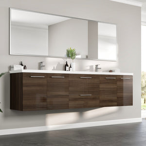 Lumina 84 in. Gray Oak Wall Mount Double Sink  Bath Vanity with Acrylic Top and Integrated Sinks