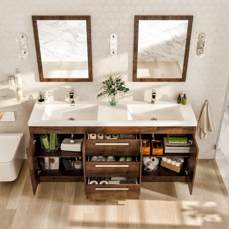 Lugano 72 in. Rosewood Double Sink  Bath Vanity with Acrylic Top and Integrated Sinks