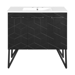 Annecy 36 in. Phantom Black Bathroom Vanity With White, 3-Hole Ceramic Sink Top