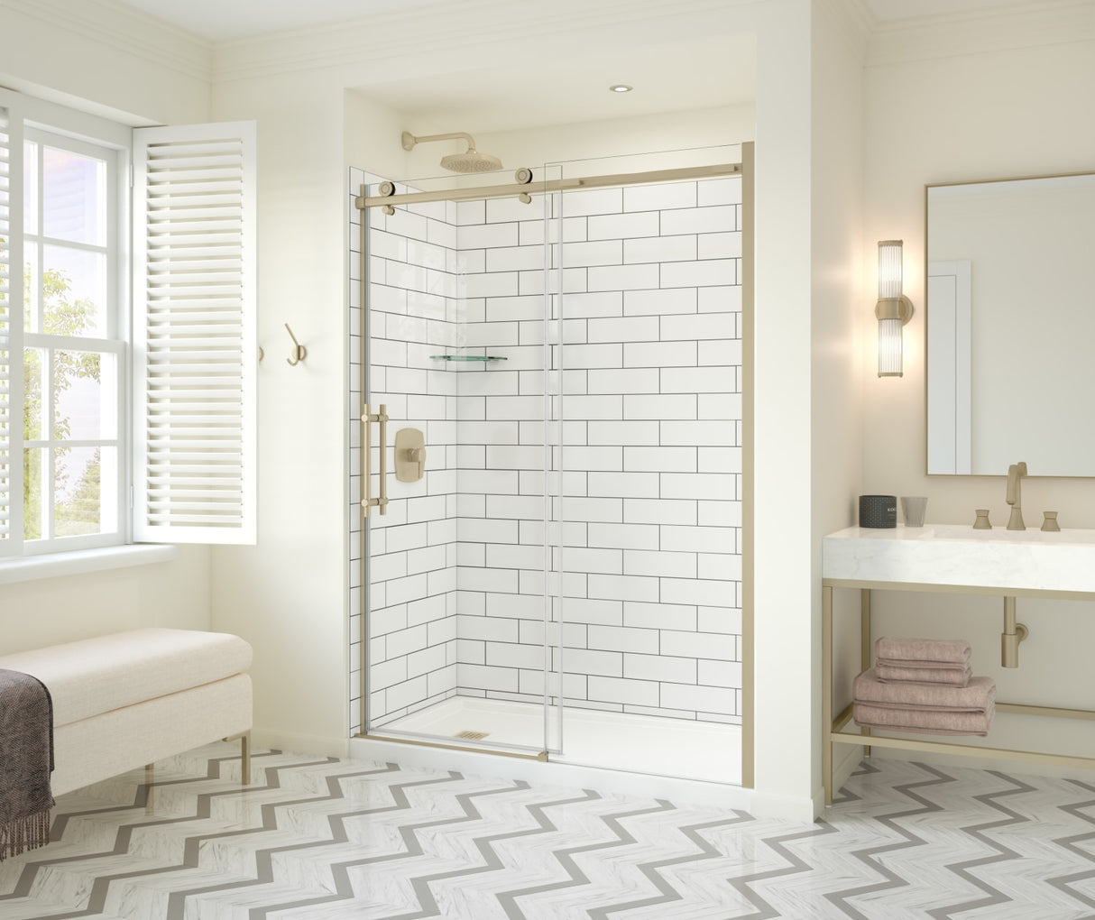 MAAX 137420-900-343-000 Odyssey SC 57-59 ½ x 78in. 8 mm Sliding Shower Door for Alcove Installation with Clear glass in Brushed Gold